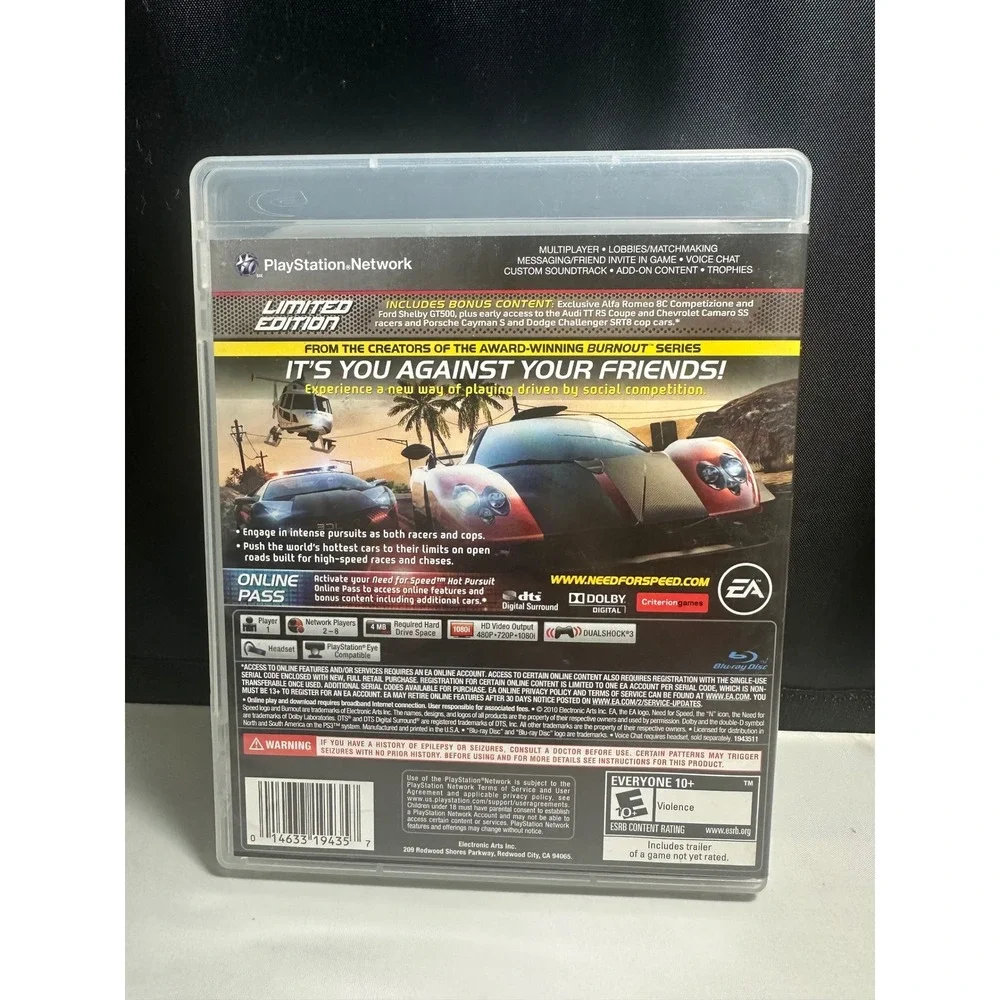 Need for Speed Hot Pursuit Limited Edition Sony PS3 Racing Game EA Criterion